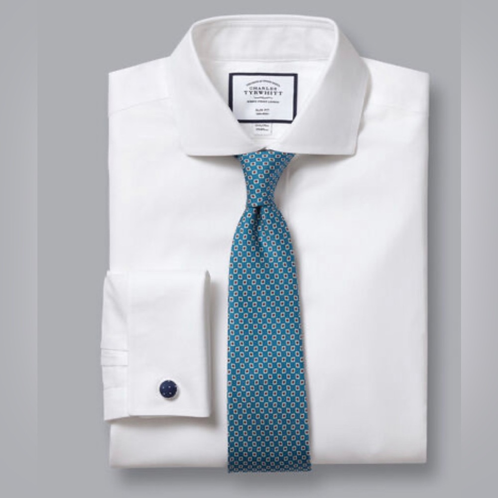 New Charles Tyrwhitt-Non-Iron-Spread Collar Extra Slim Fit - French Cuff